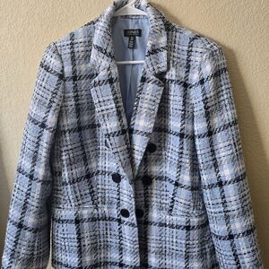 Jones New York Women's Black and Blue Checkered Blazer